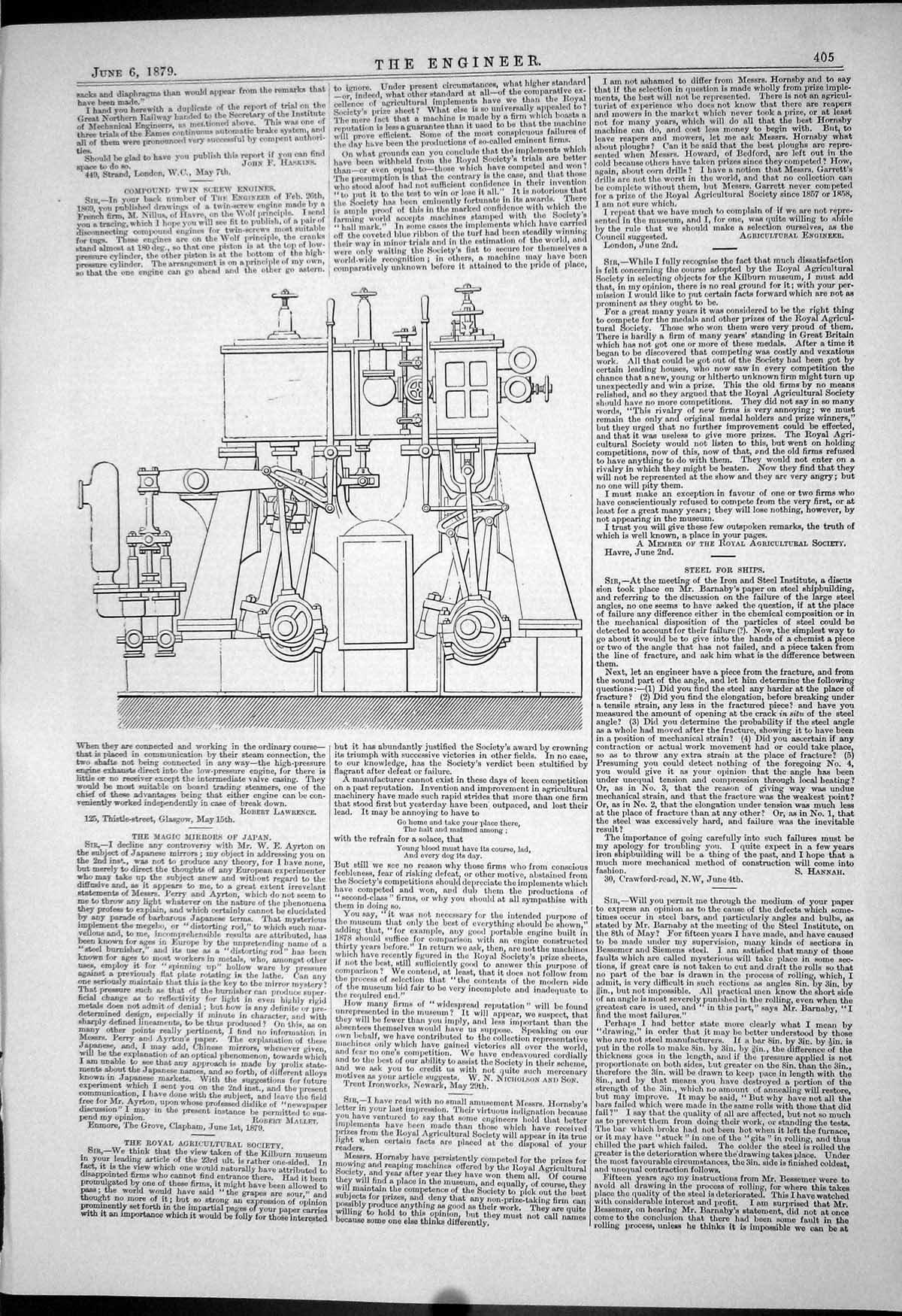 Old Print 1879 Compound Twin Screw Engines Machinery Nillus Havre France 19th