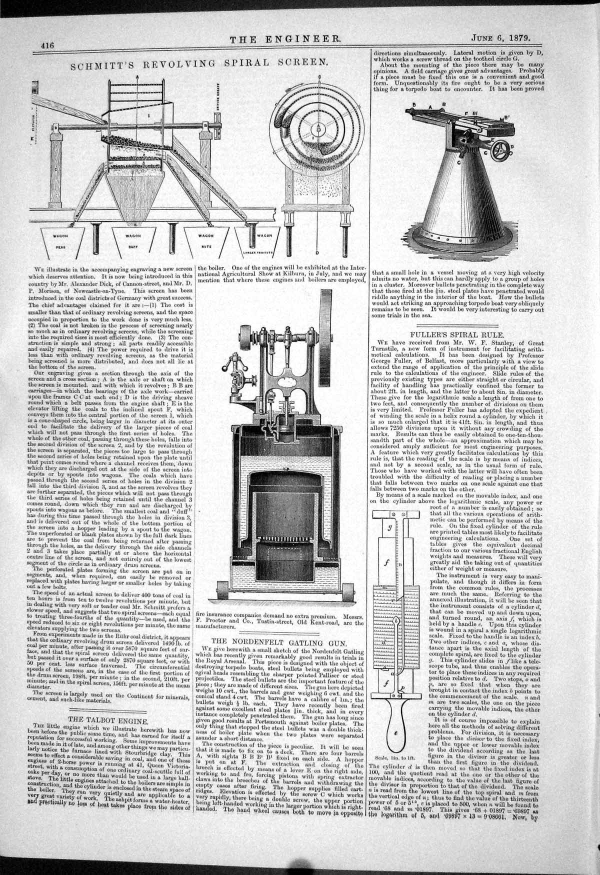 Old 1879 Schmitt Revolving Spiral Screen Talbot Engine Nordenfelt Gun Victorian