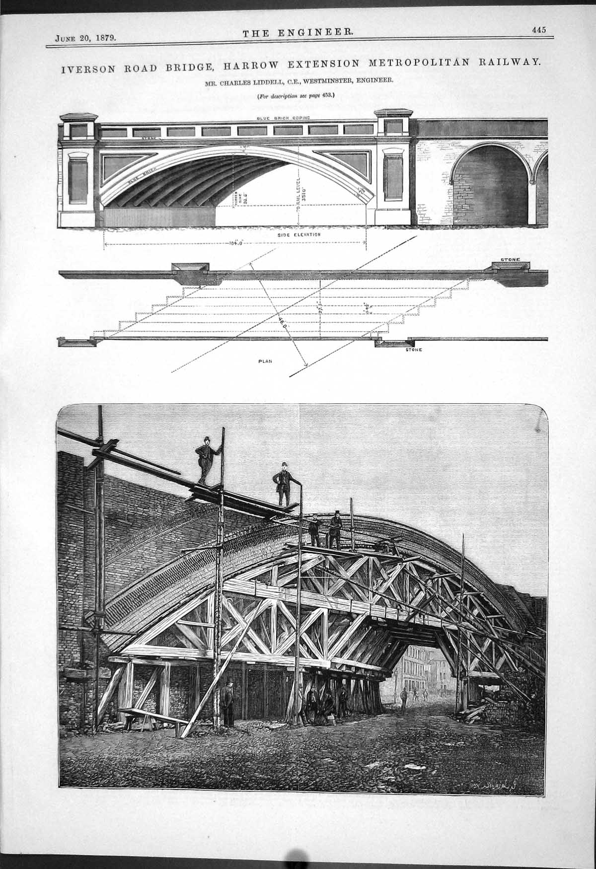Antique Print 1879 Inverson Road Bridge Harrow Metropolitan Railway Liddell