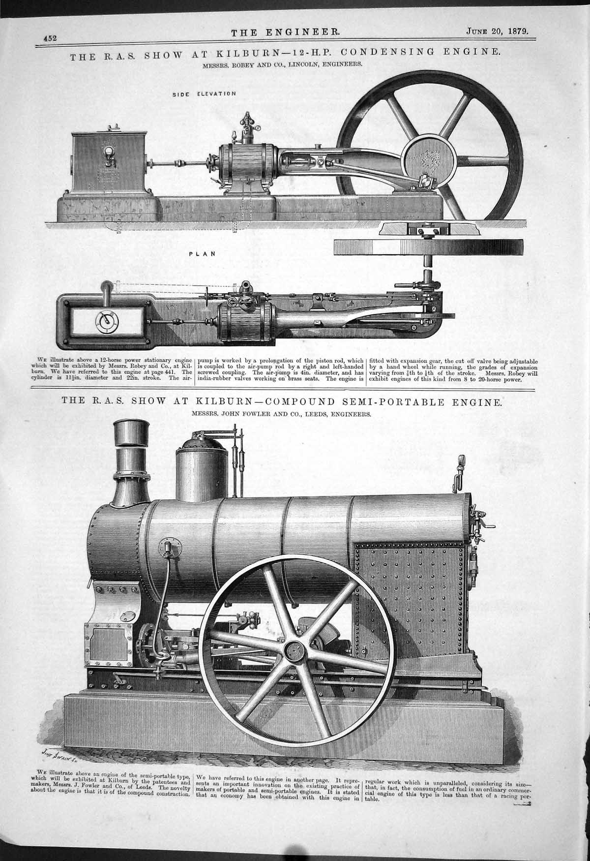 Old 1879 Show Kilburn Condensing Engine Robey Semi-Portable John Fowl Victorian