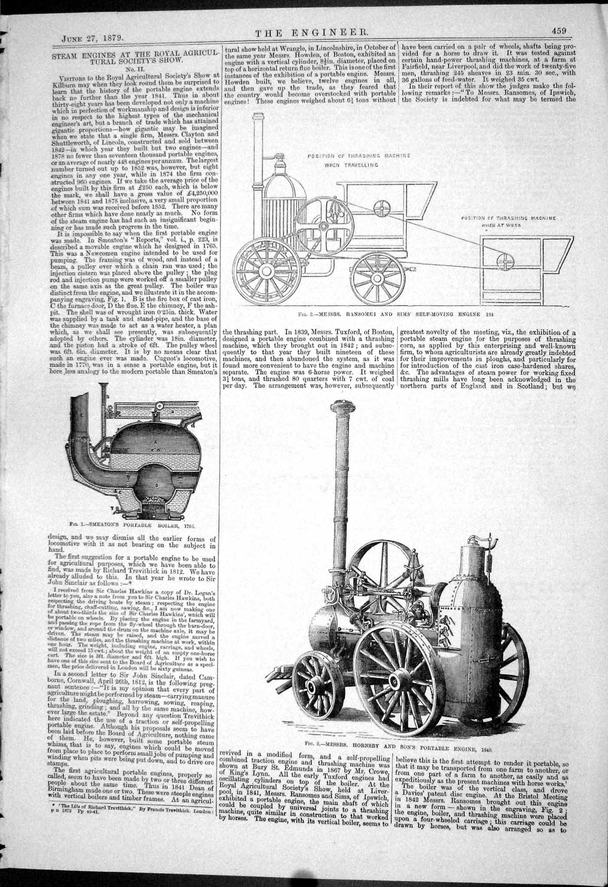 Old Engineering 1879 Hornsby Portable Engine Smeaton Boiler Ransomes Victorian