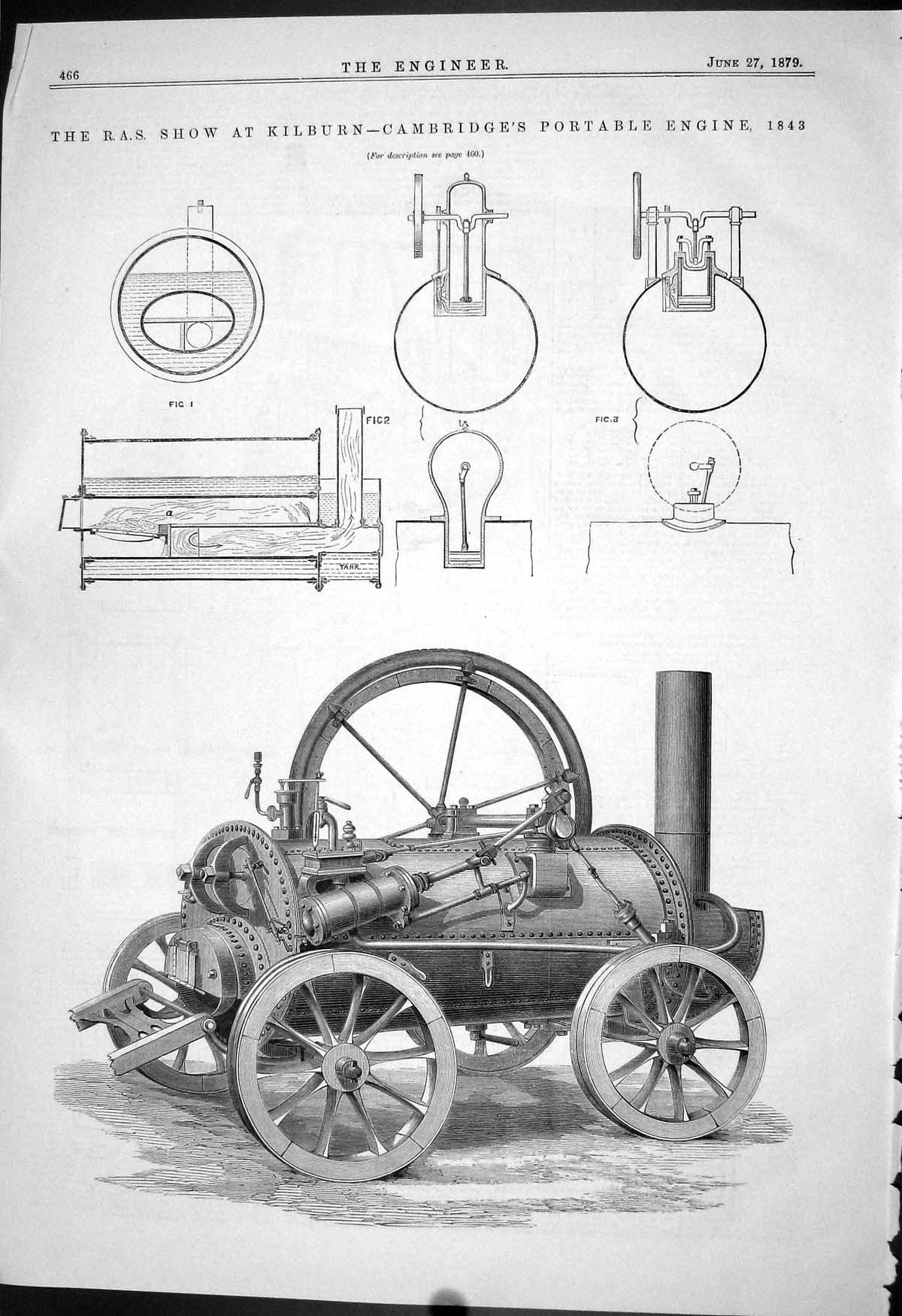 Antique Print 1879 Show Kilburn Cambridge Engine Threashing Machine Garrett