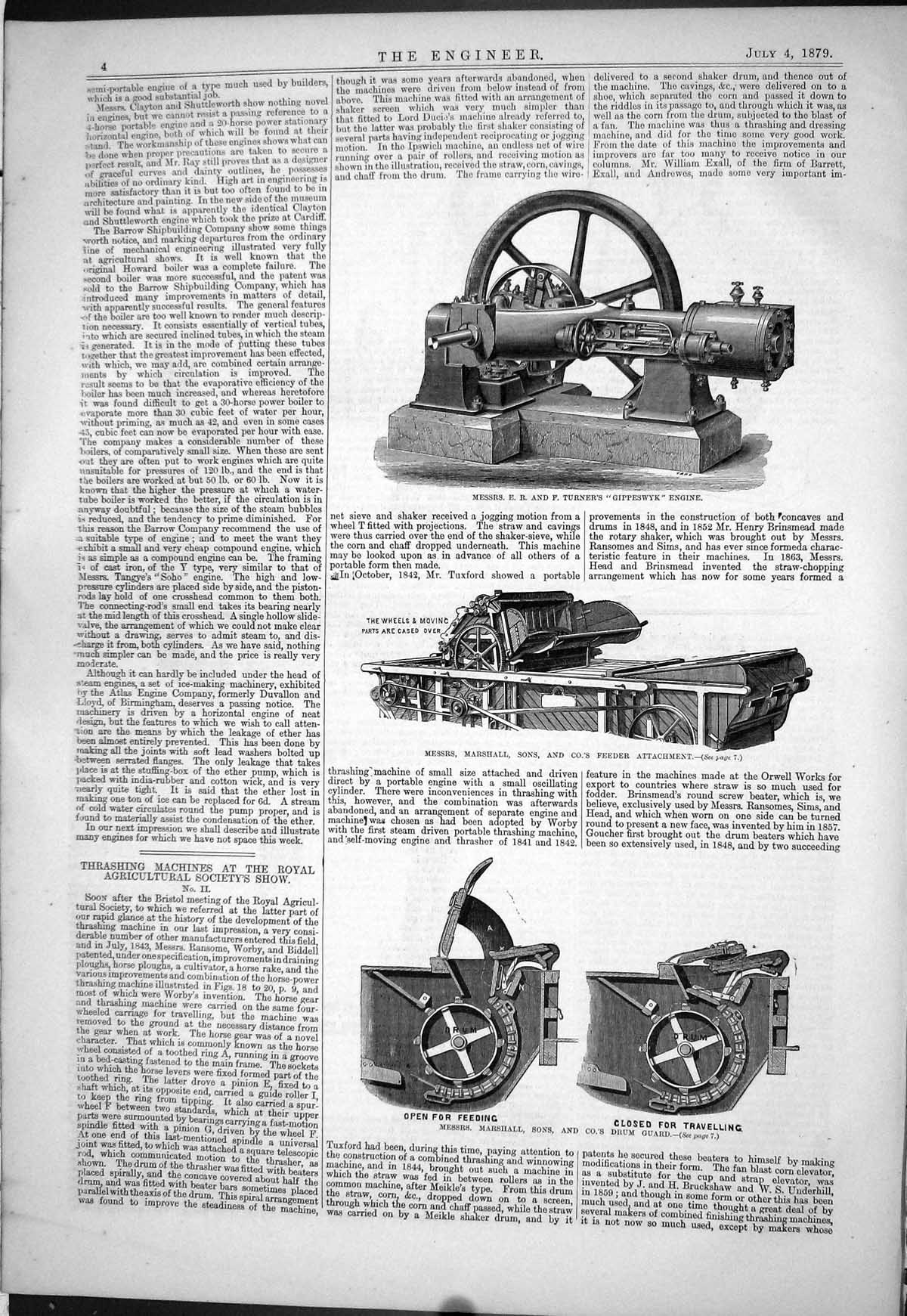 Old Turner Marshall Thrashing Machines Diagram 1879 Agricultural Show Victorian