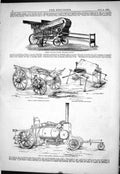 Old Print Ransome Sim Thrashing Machine 1879 R.A.S. Show Wagon Ploughing 19th