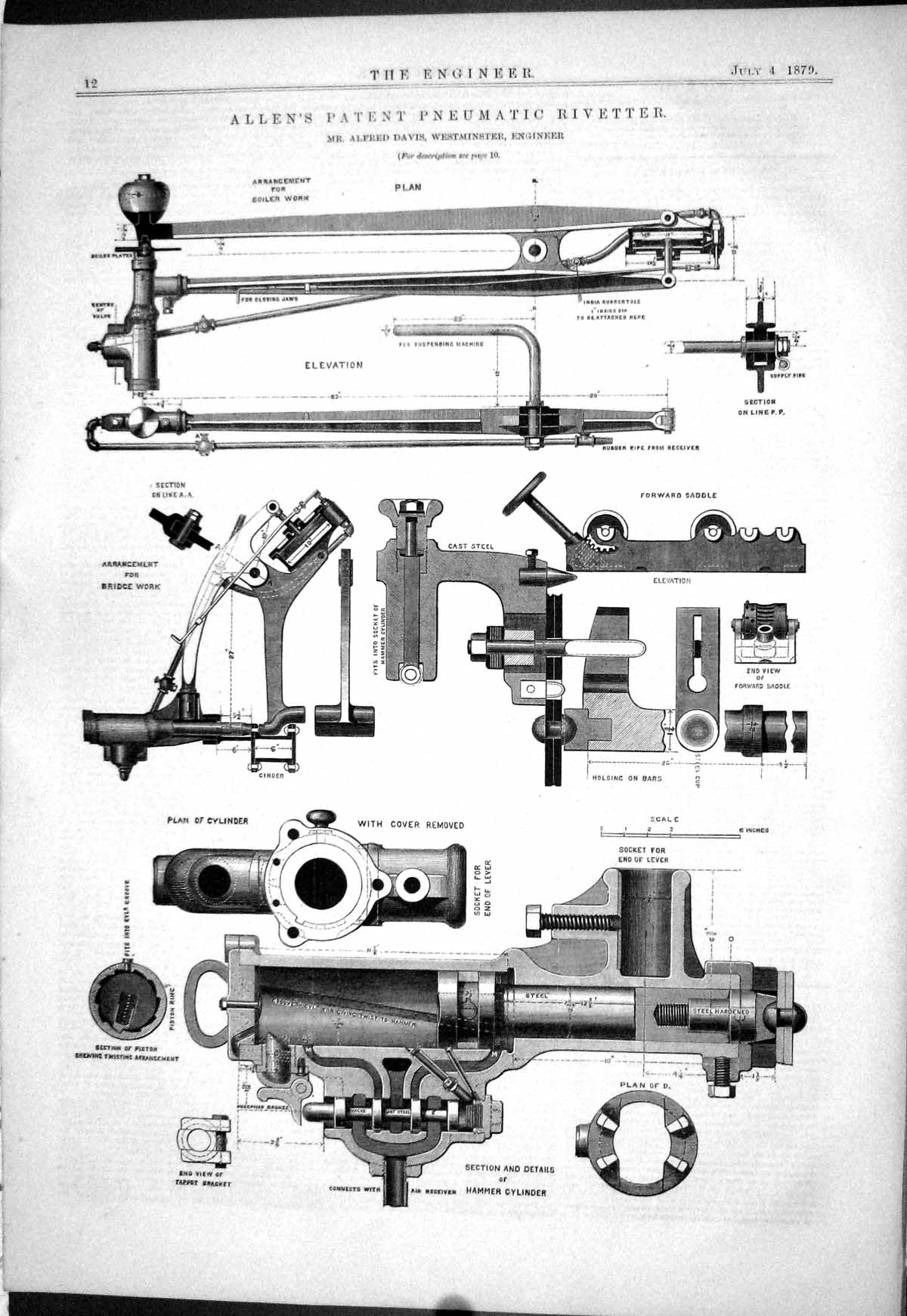 Old Allen Pneumatic Rivetter Davis Westminster Patent 1879 Engineerin Victorian