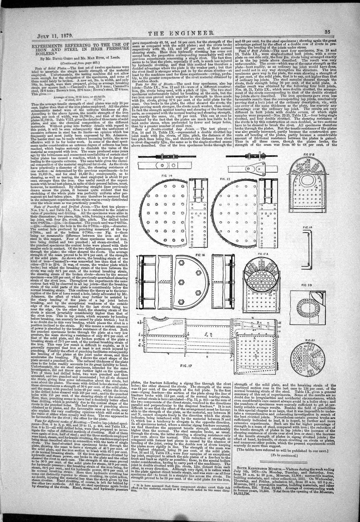 Antique Print Experiments Iron Steel High Pressure Boilers 1879 Greig Eyth 19th