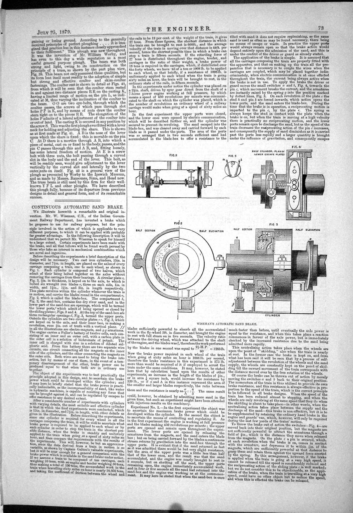 Antique Print Continuous Automatic Sand Brake 1879 Wiseman Diagram Cylinder