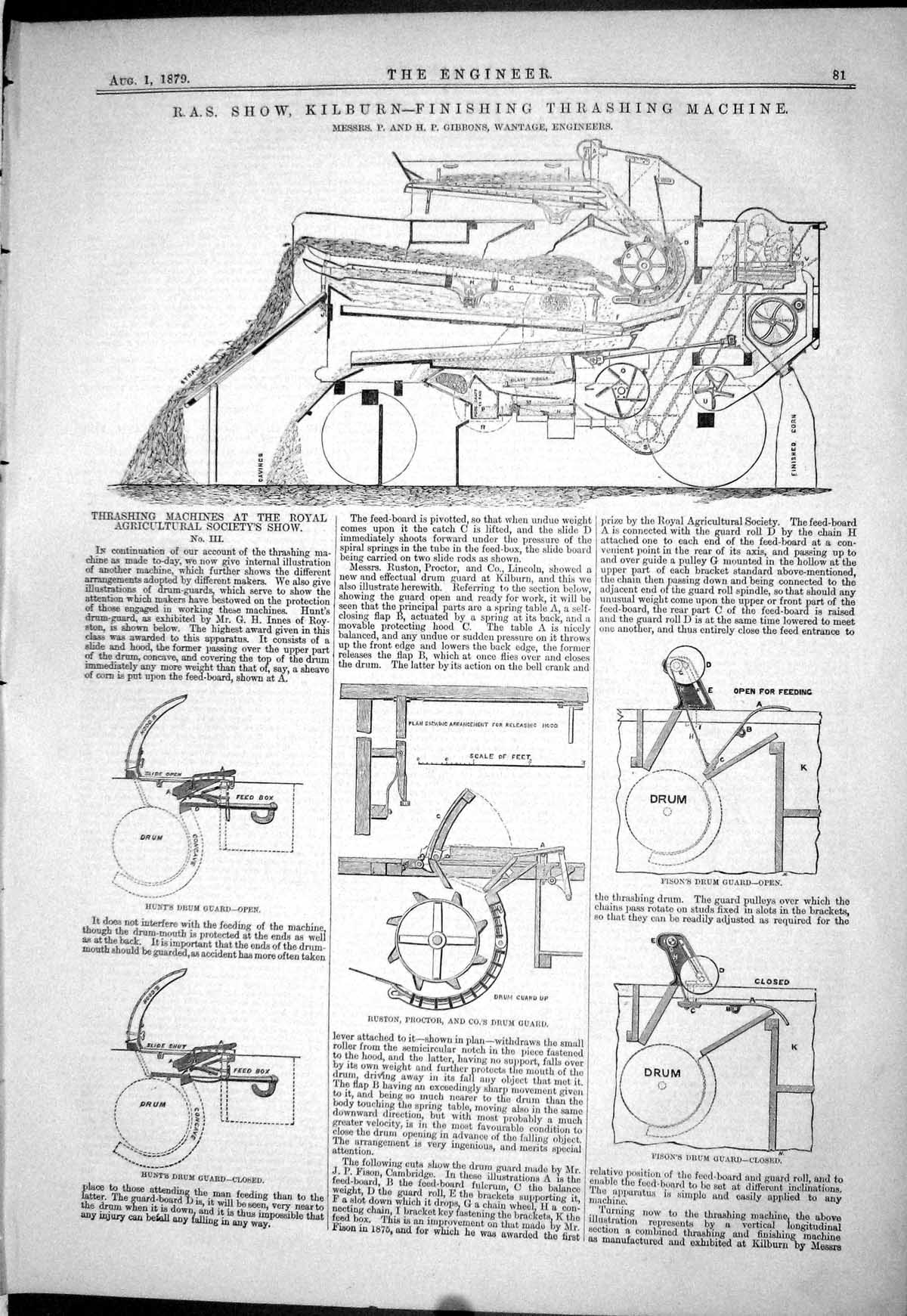 Old R.A.S. Show Kilburn Thrashing Machine 1879 Gibbons Ruston Fison H Victorian