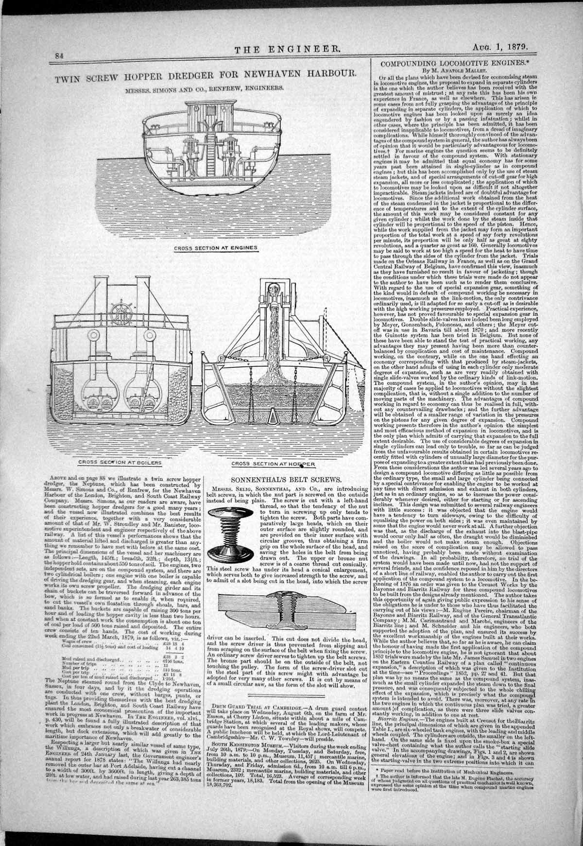 Old Print Twin Screw Hopper Dredger Newhaven Harbour 1879 Sonnenthal Belt 19th