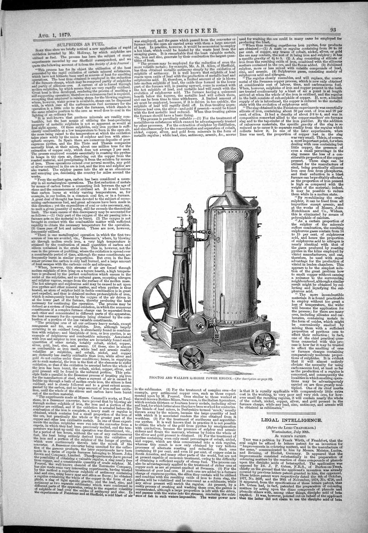 Old Sulphides Fuel Proctor Wallis 1879 Engineering 1.5-Horse Power En Victorian