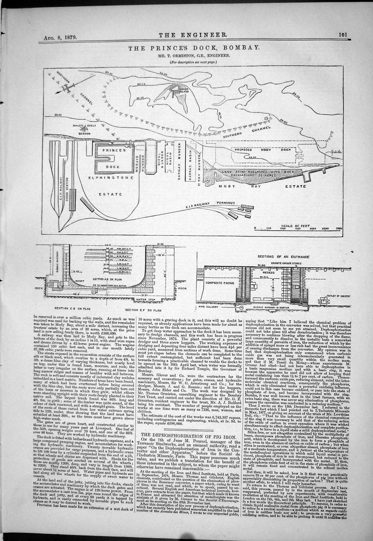 Old Prince Dock Bombay 1879 Ormiston Dephosphorisation Pig Iron Plan Victorian