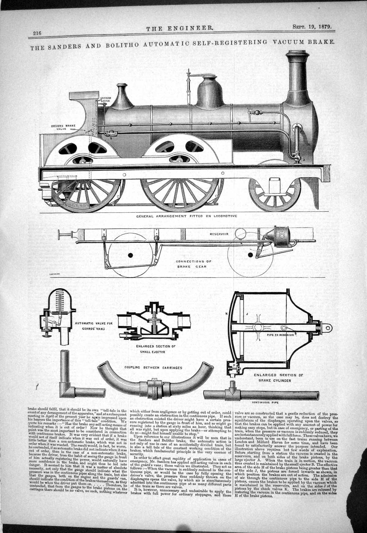 Old Sanders Bolitho Automatic Self-Registering Vacuum Brake 1879 Engi Victorian