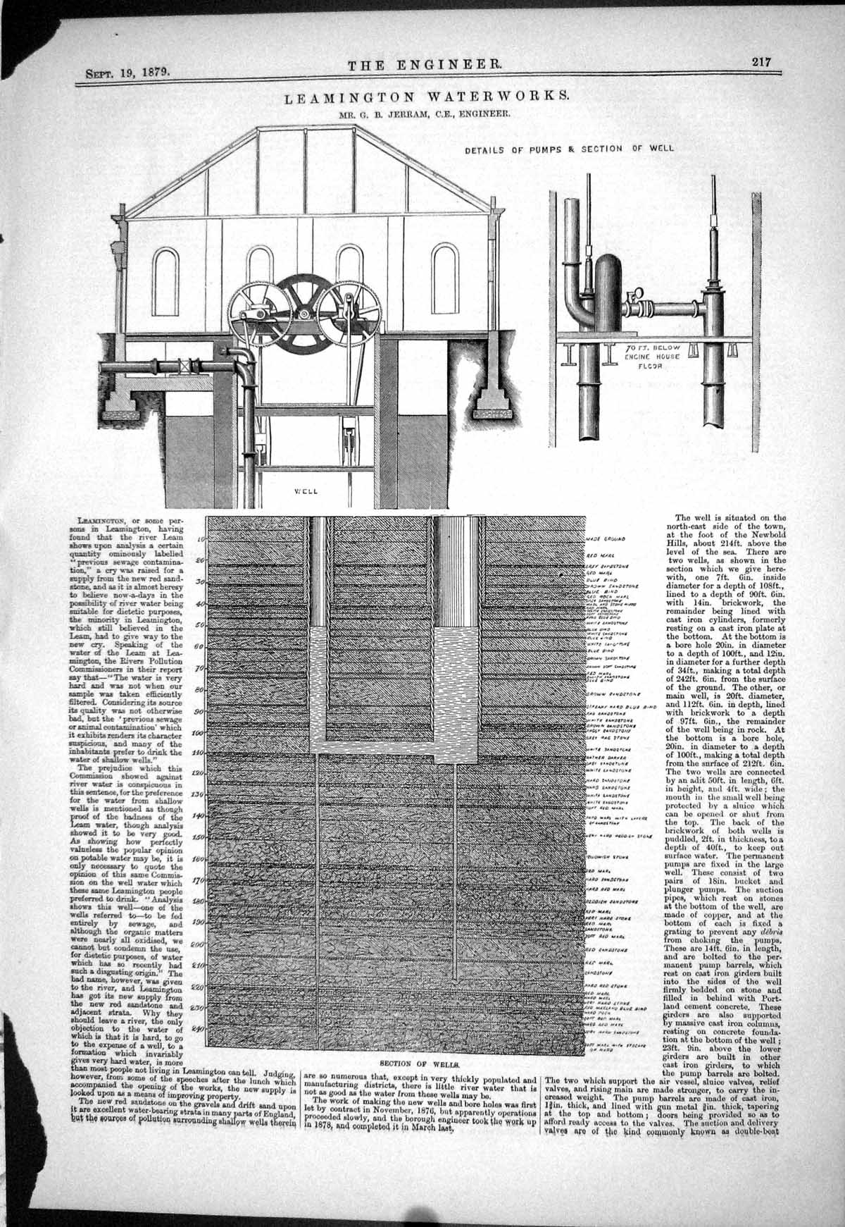Antique Print Leamington Waterworks 1879 Jerram Pumps Details Section Wells