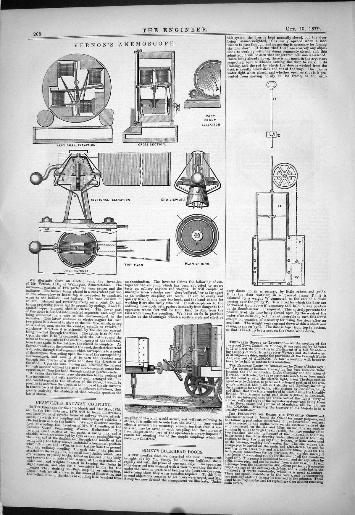 Old Vernon Anemoscope 1879 Engineering Chandler Simey Bulkhead Coupli Victorian