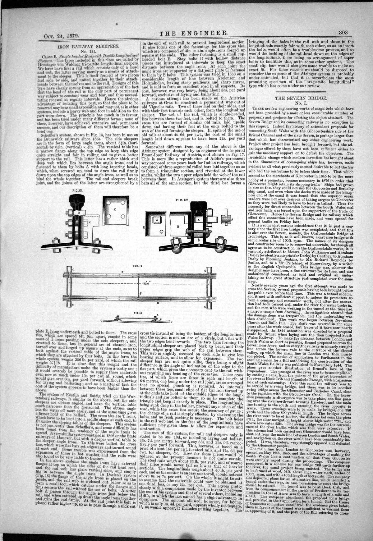 Old Print Iron Railway Sleepers 1879 Severn Bridge Scheffler System Josef 19th