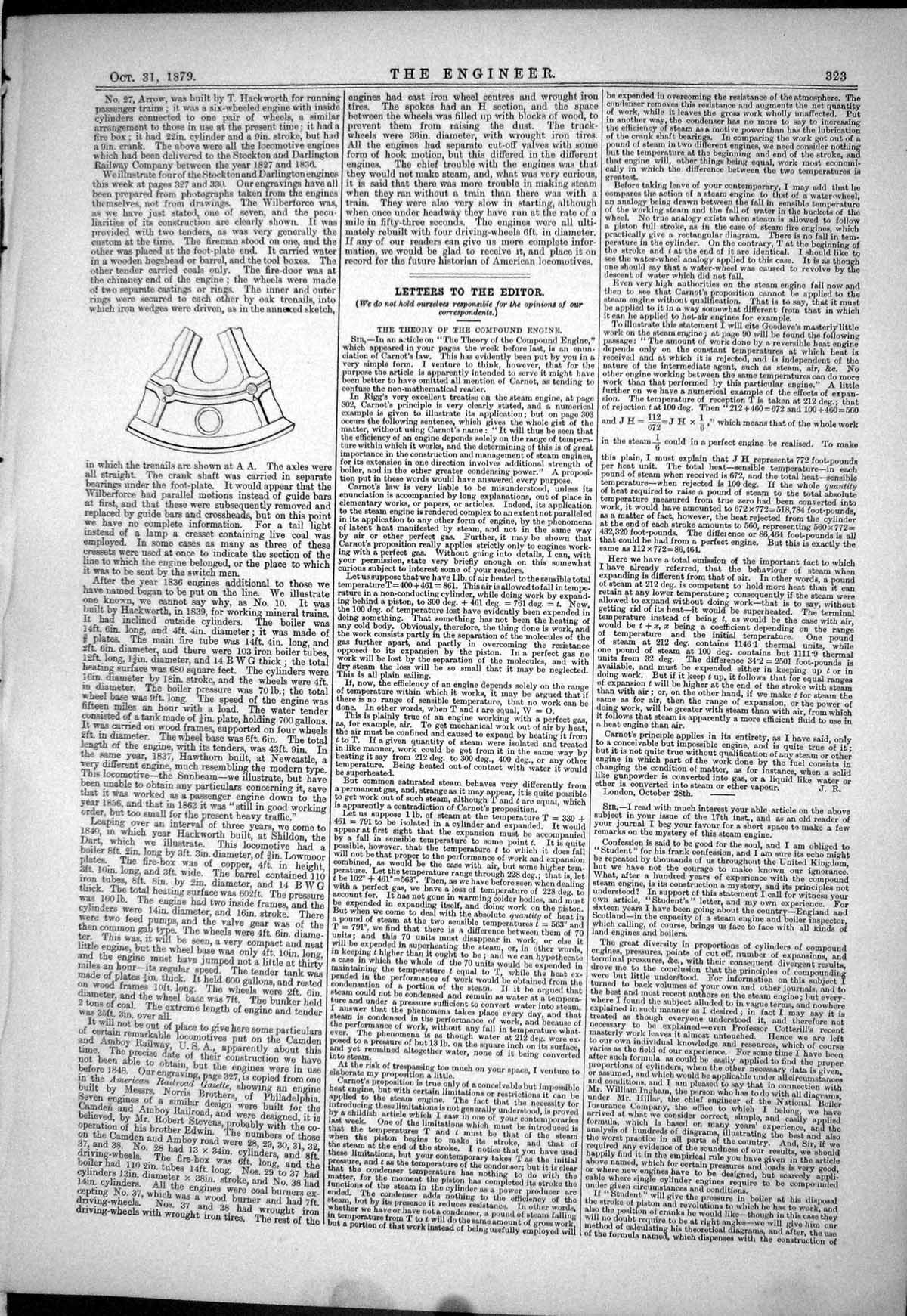 Old Antique Print 1879 Engineering Compound Engine Theory Letters Editor 19th