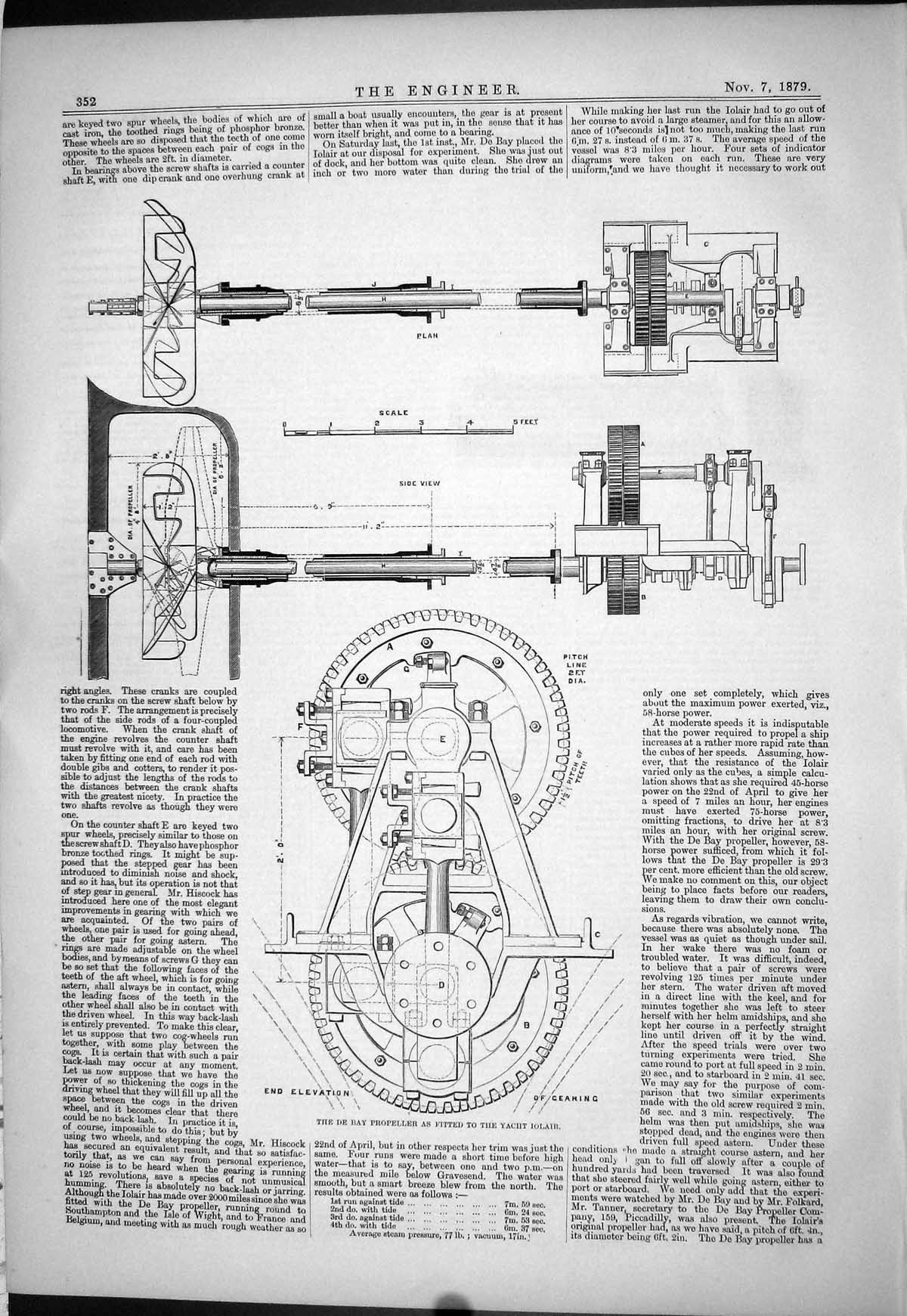 Old Propeller Iolair Yacht De Bay 1879 Engineering Plan Elevation Dia Victorian