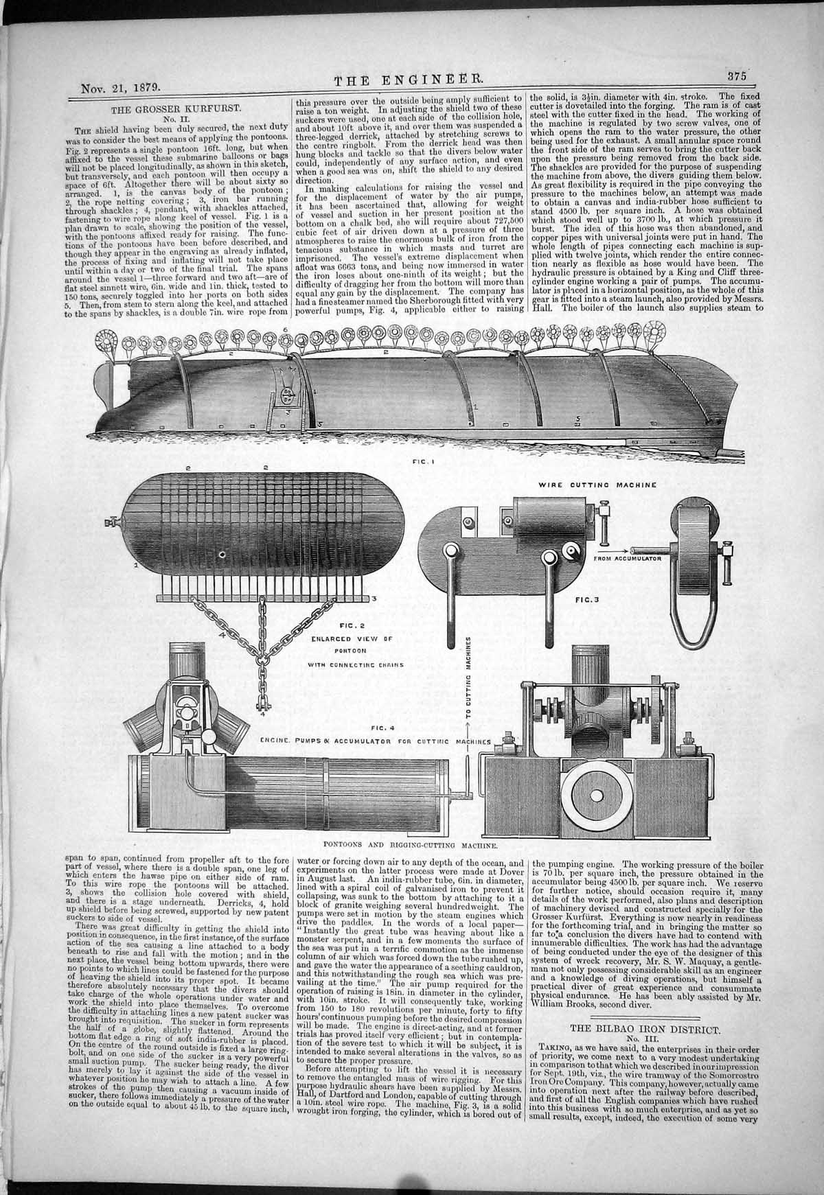 Old Grosser Kurfurst 1879 Pontoons Rigging-Cutting Machine Bilbao Iro Victorian