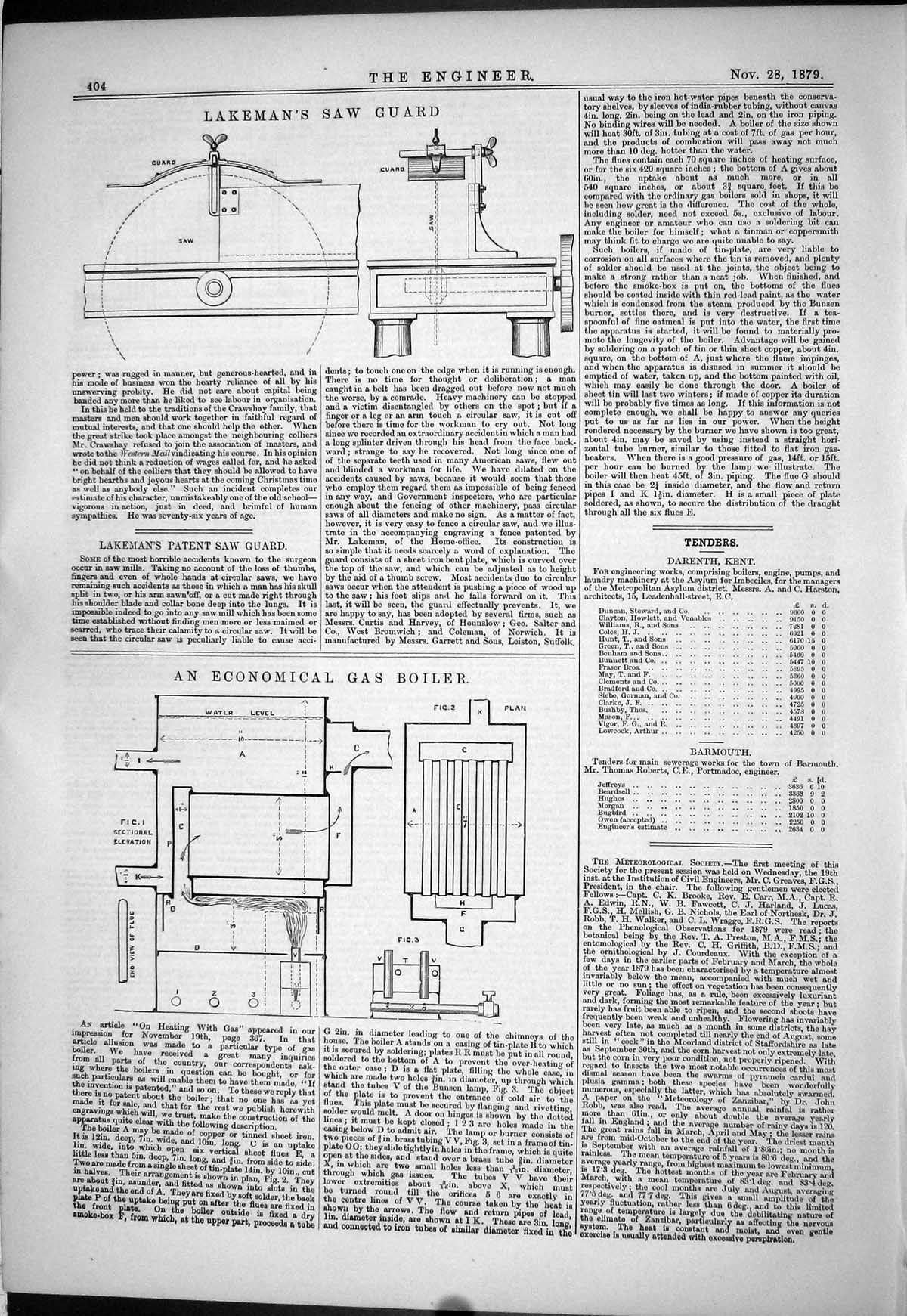 Old Lakeman Saw Guard 1879 Economical Gas Boiler Patent Tenders Daren Victorian