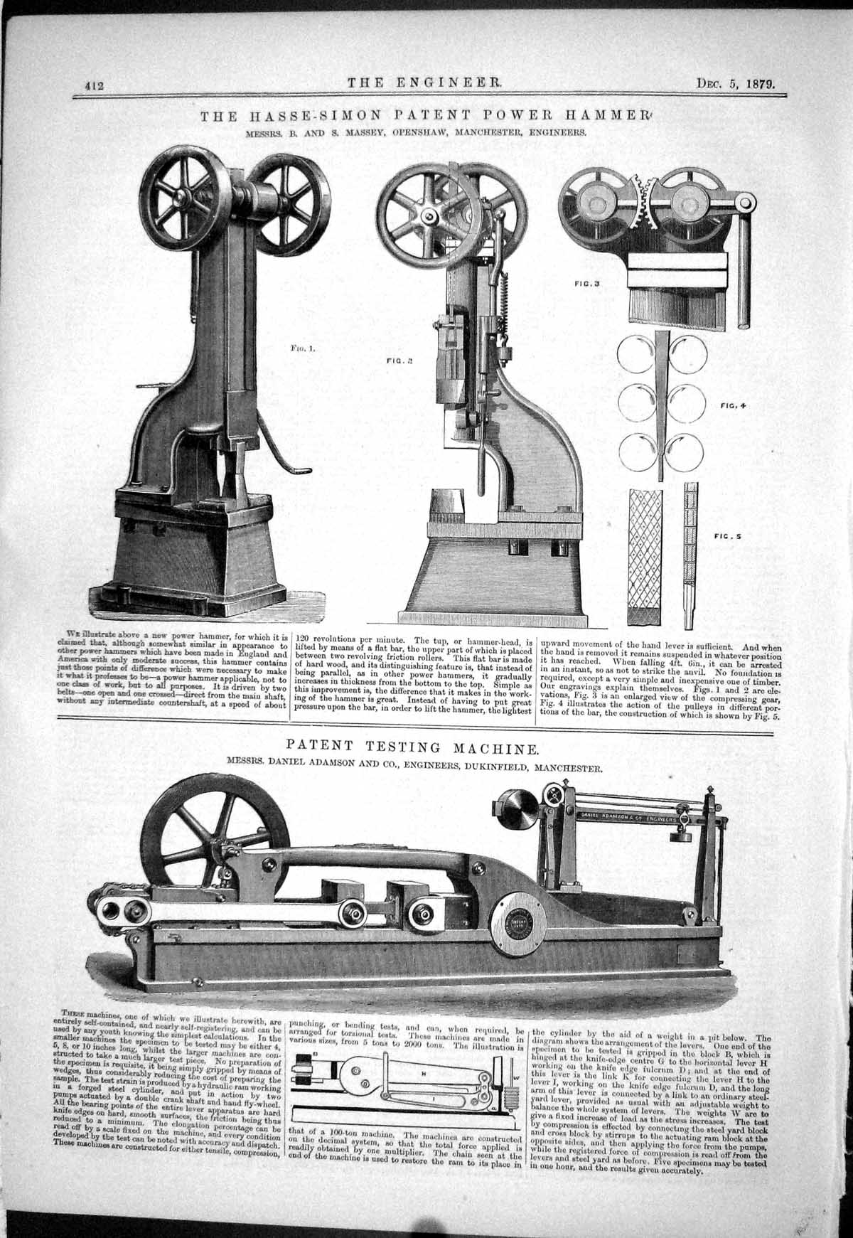 Old Hasse-Simon Power Hammer 1879 Massey Testing Machine Adamson Pate Victorian