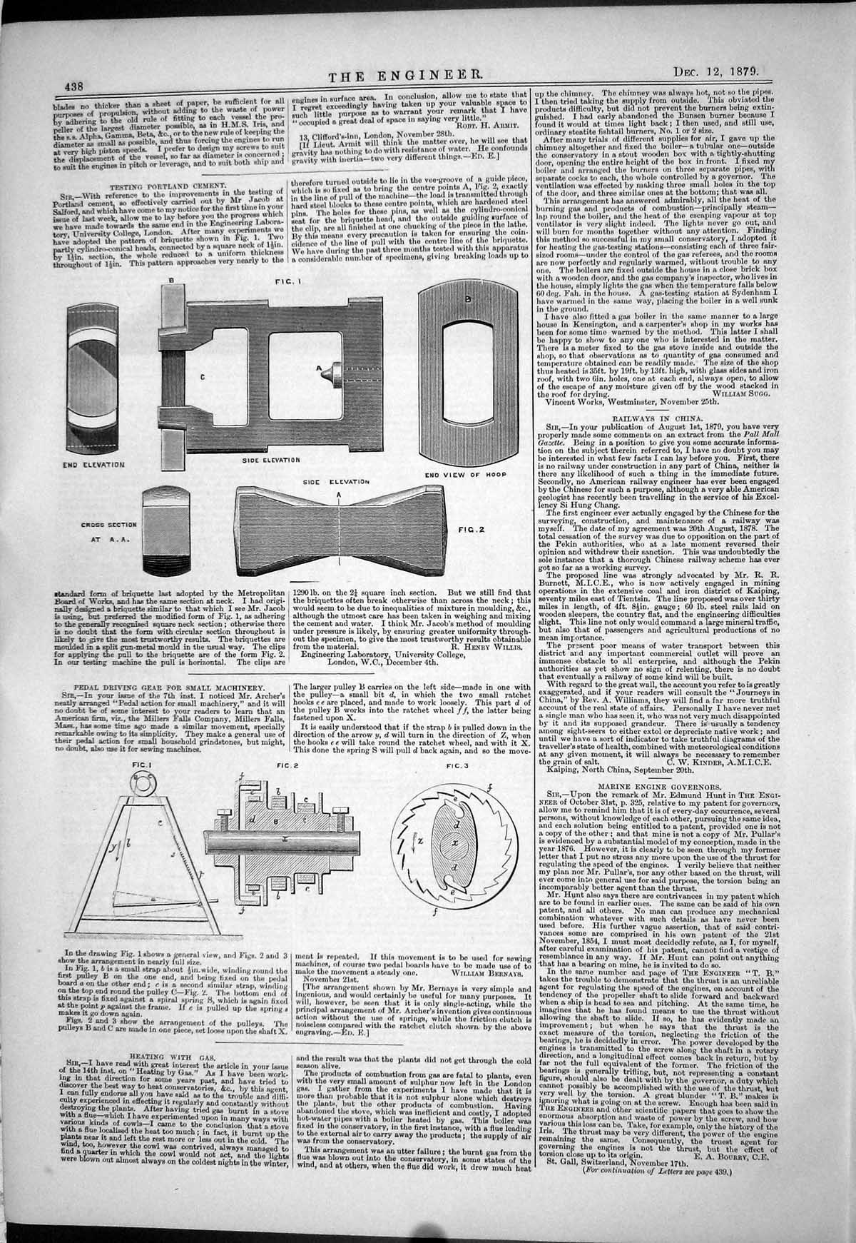 Old Print Testing Portland Cement 1879 Pedal Driving Gear Small Machinery 19th