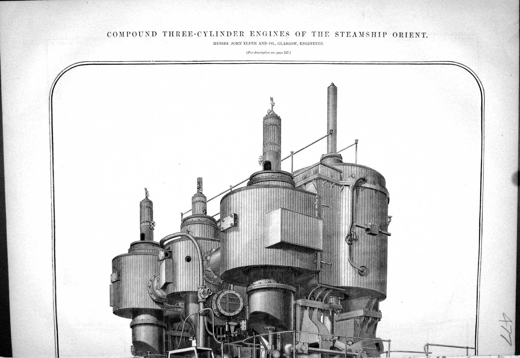 Old Compound Three-Cyclinder Engines Steamship Orient 1879 Elder Glas Victorian