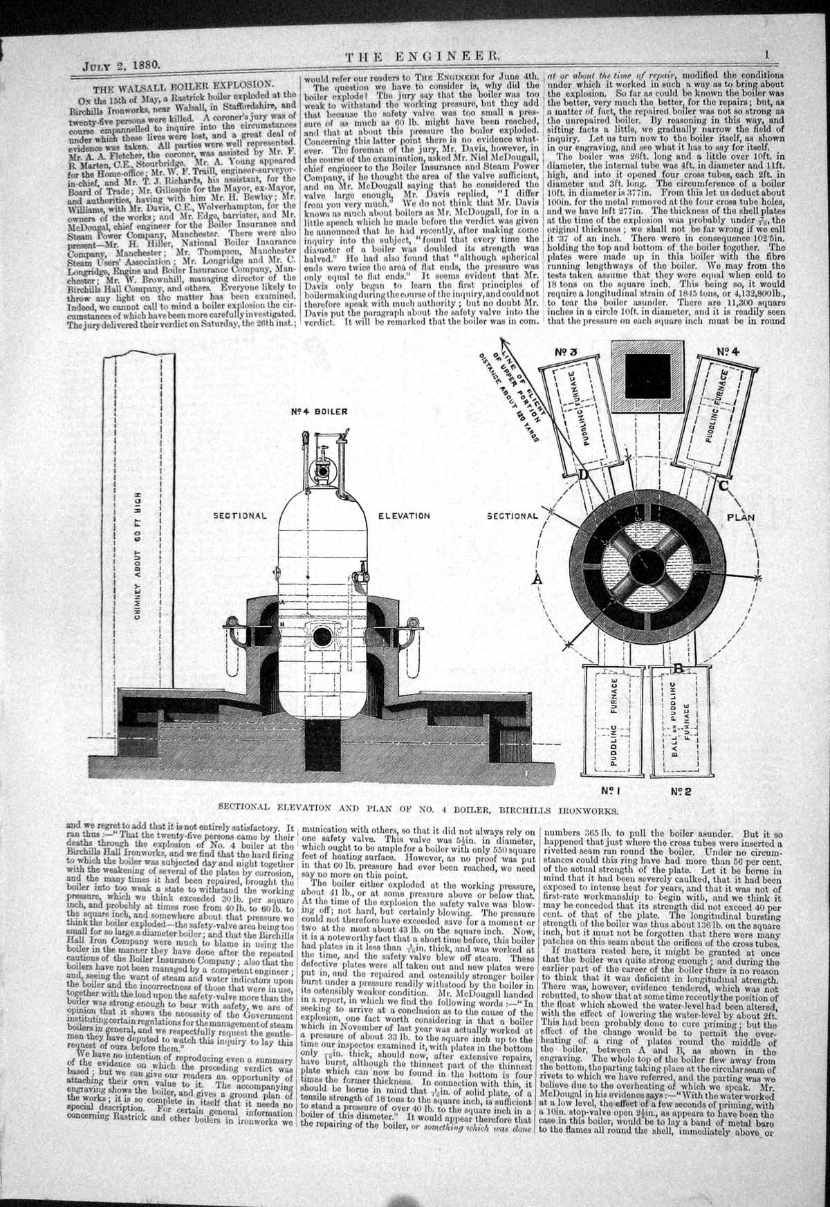 Old Engineering 1880 Plan Boiler Birchills Ironworks Mill Furnace Wal Victorian