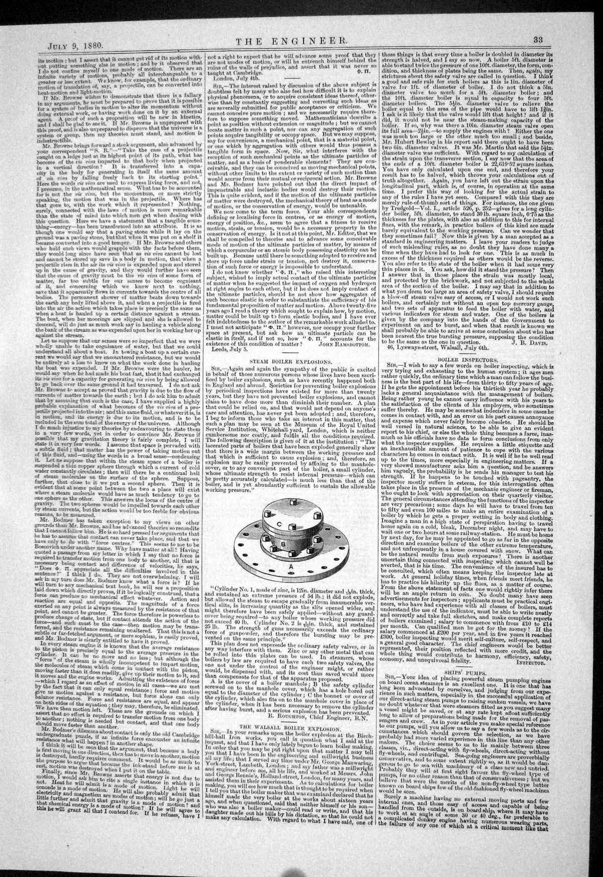 Antique Old Print Engineering 1880 Steam Boiler Explosions Cylinder Machinery