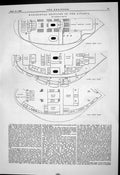 Antique Old Print 1880 Horizontal Sections Livadia Ship Awning Main Deck Plan
