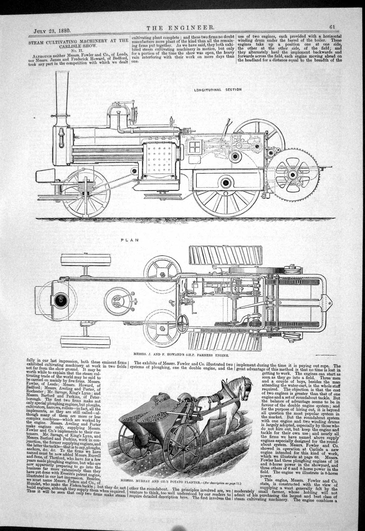 Old Print 1880 Steam Cultivating Machinery Carlisle Howard Murray Potato 19th