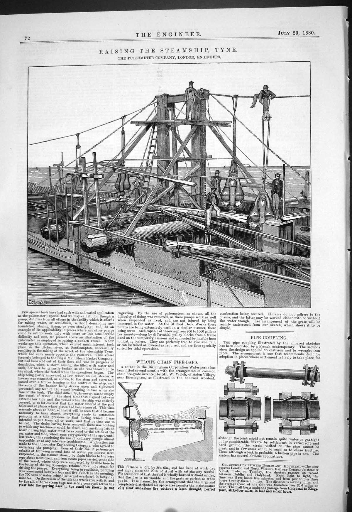 Old 1880 Raising Steam Ship Tyne Pulsometer Pipe Coupling Welch Chain Victorian