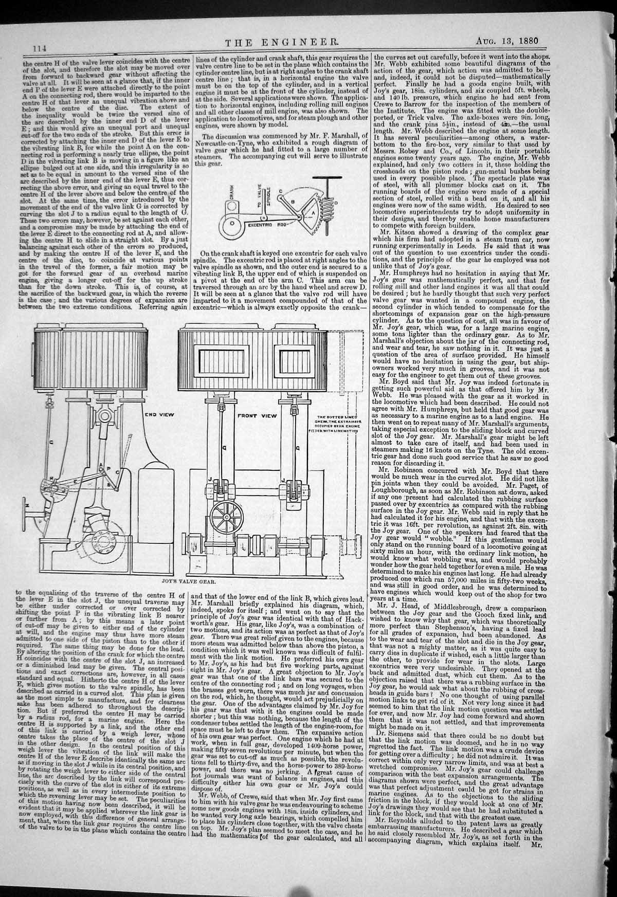Old Antique Print Engineering 1880 Joy Valve Gear Instruments Machinery 19th