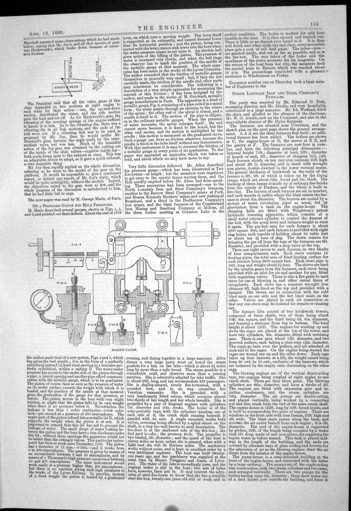 Antique Print 1880 Marie Gauge High Pressure Plan North Lonsdale Ironworks 19th