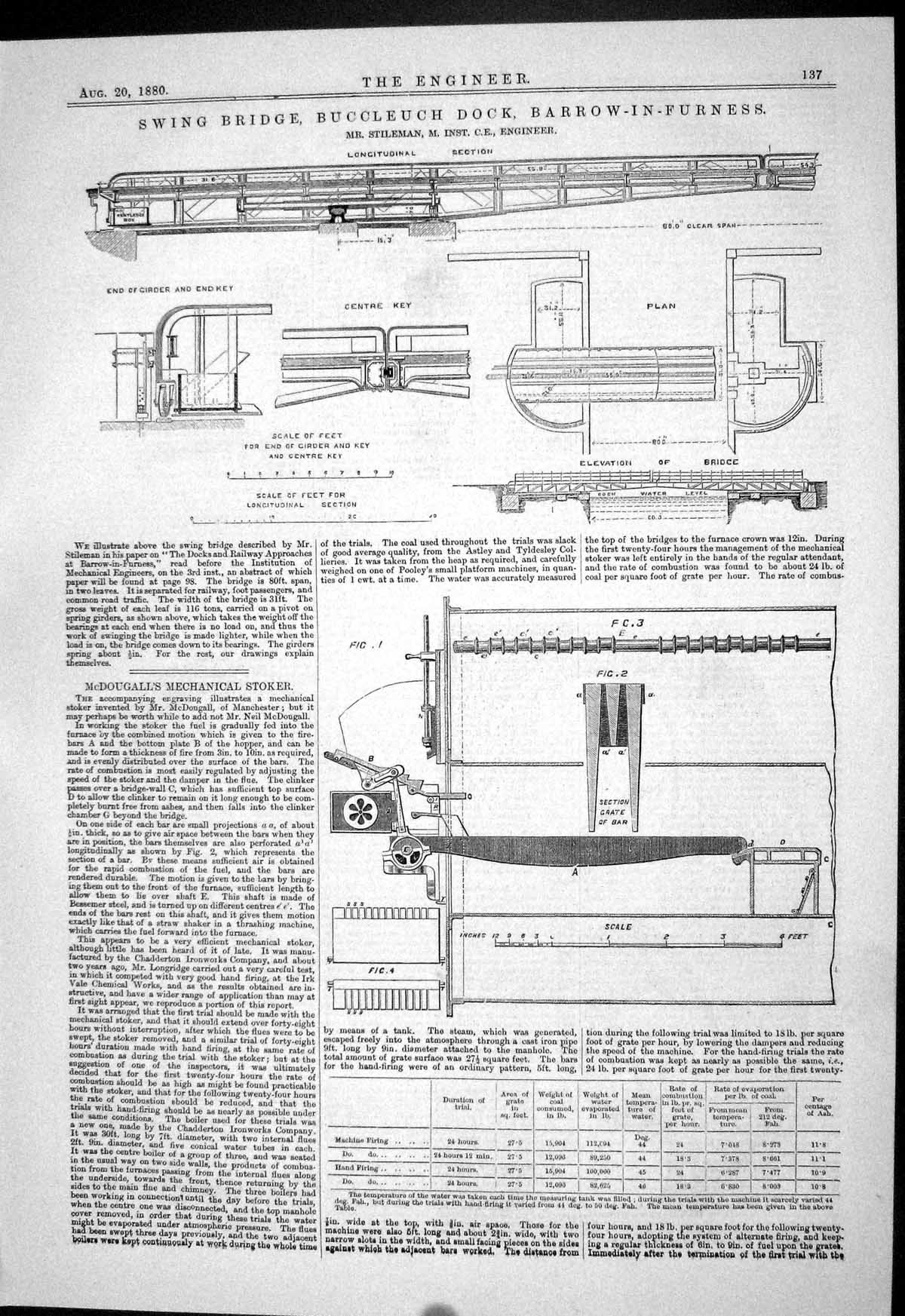 Antique Old Print 1880 Swing Bridge Bucceuch Dock Barrow-In-Furness Stileman