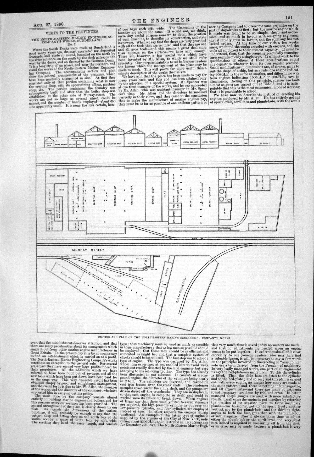 Old Engineering 1880 Section Plan North-Eastern Marine Company Works Victorian