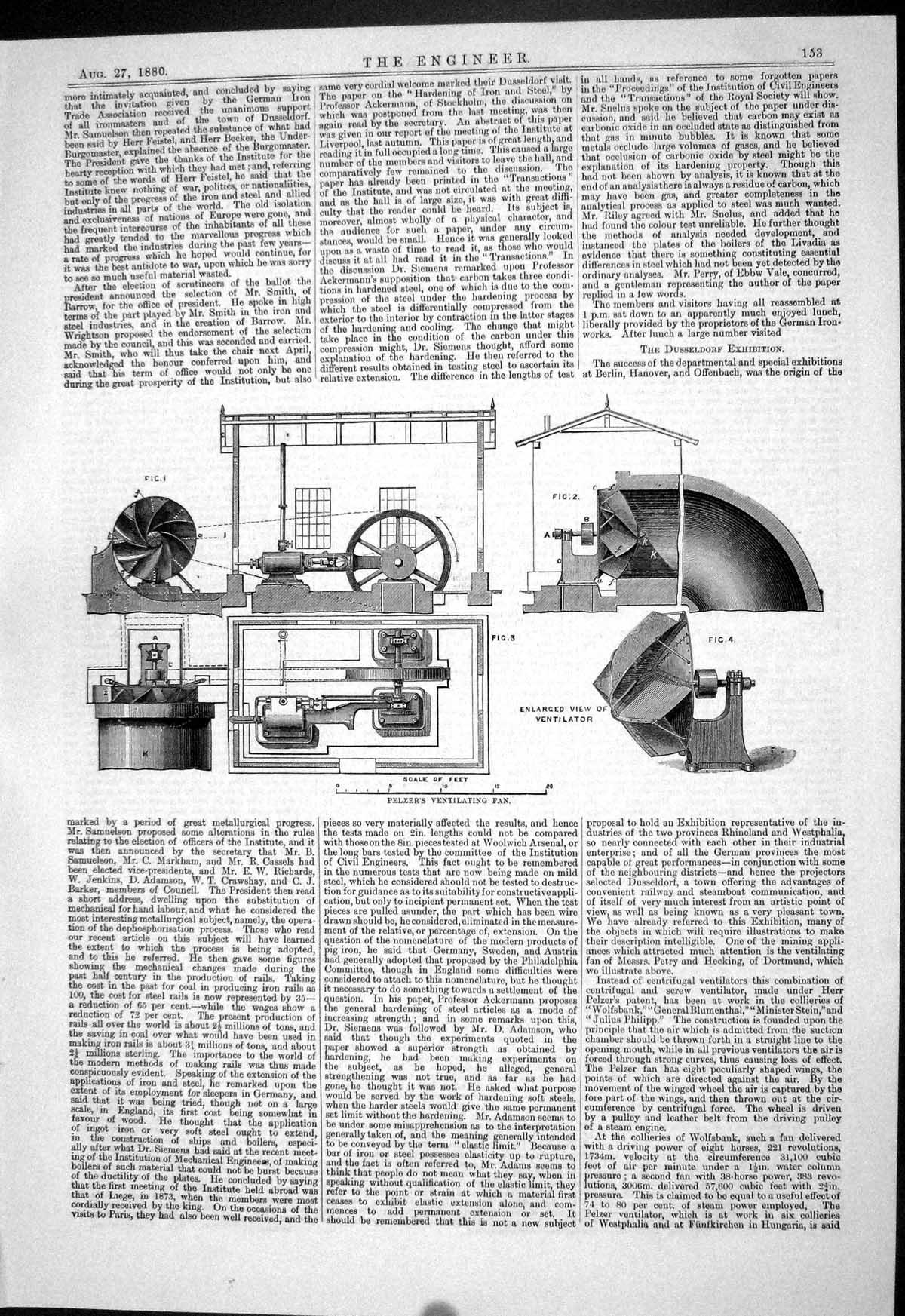 Old Engineering 1880 Pelzer Ventilating Fan View Ventilator Dusseldor Victorian