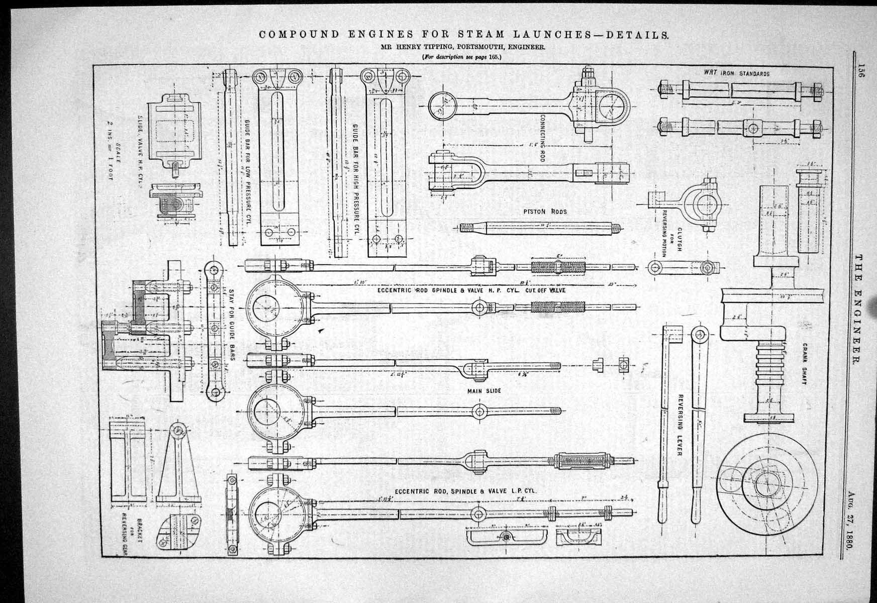 Antique Old Print 1880 Compound Engines Steam Launches Henry Tipping Diagrams