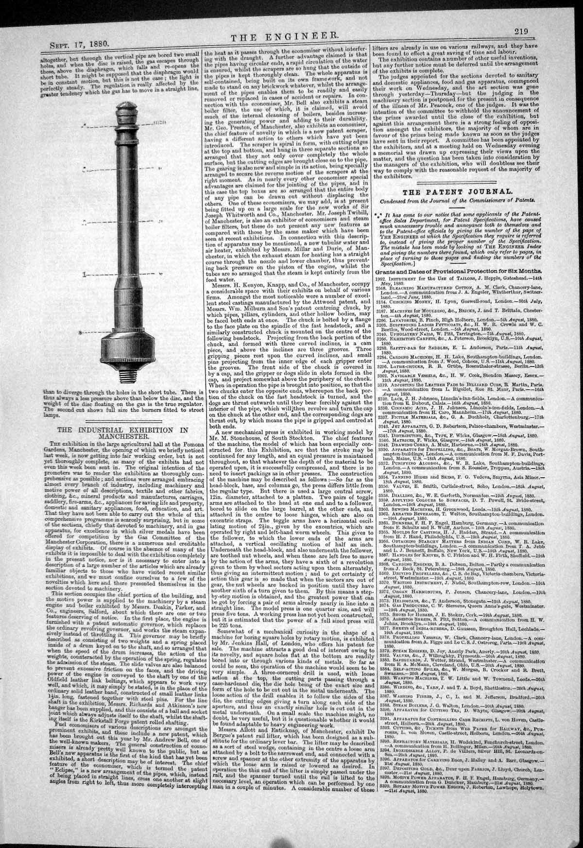 Original Old Antique Print Engineering 1880 Tube Regulator Gas Instruments 19th