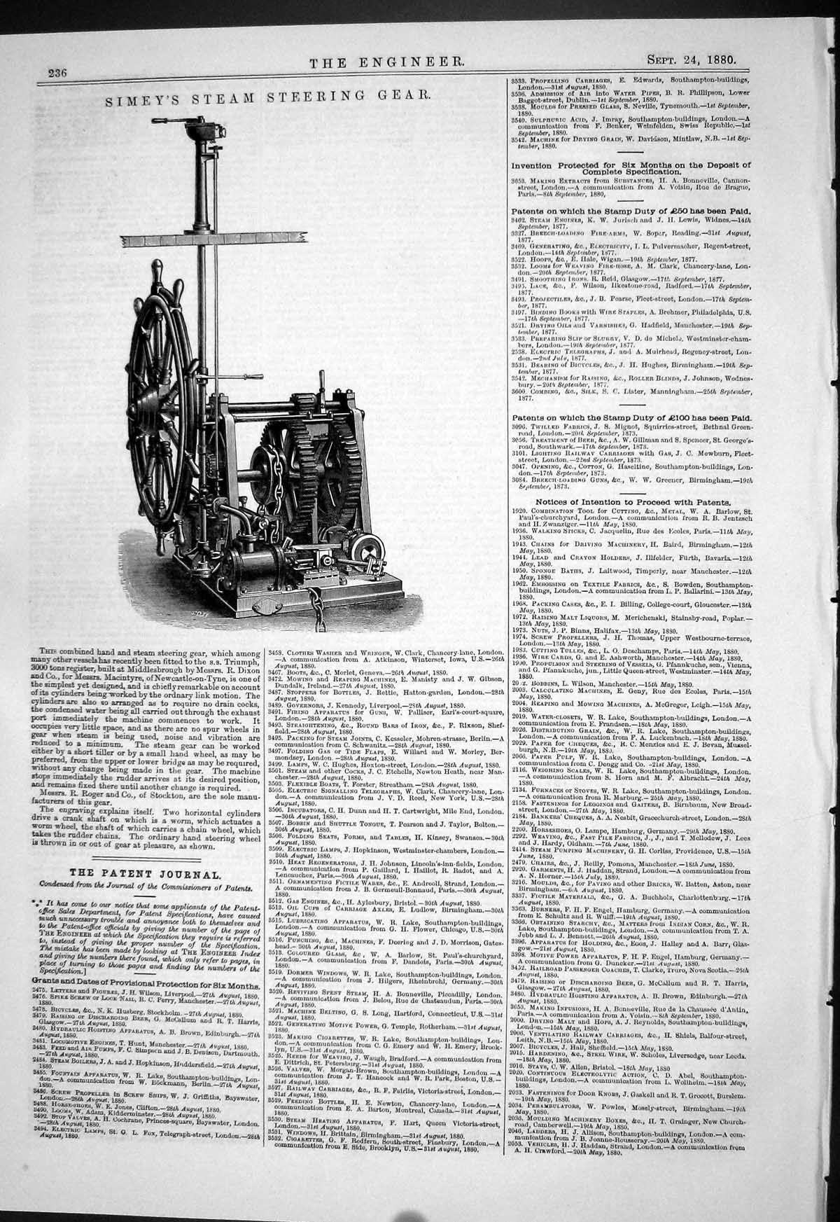 Antique Old Print Engineering 1880 Simey Seam Steering Wheel Machinery Dixon