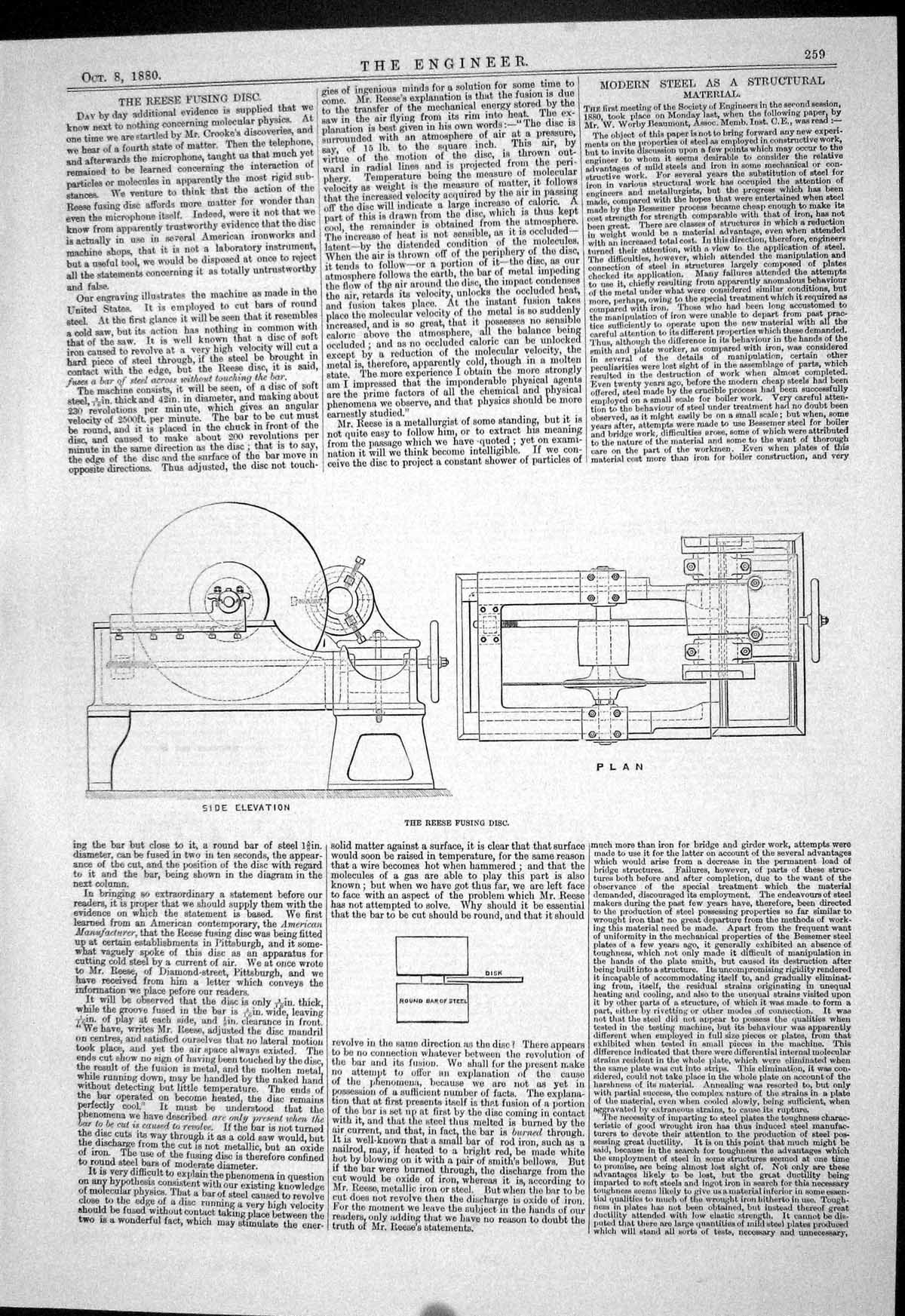 Antique Print Engineering 1880 Reese Fusing Disc Machinery Diagrams Crooke 19th