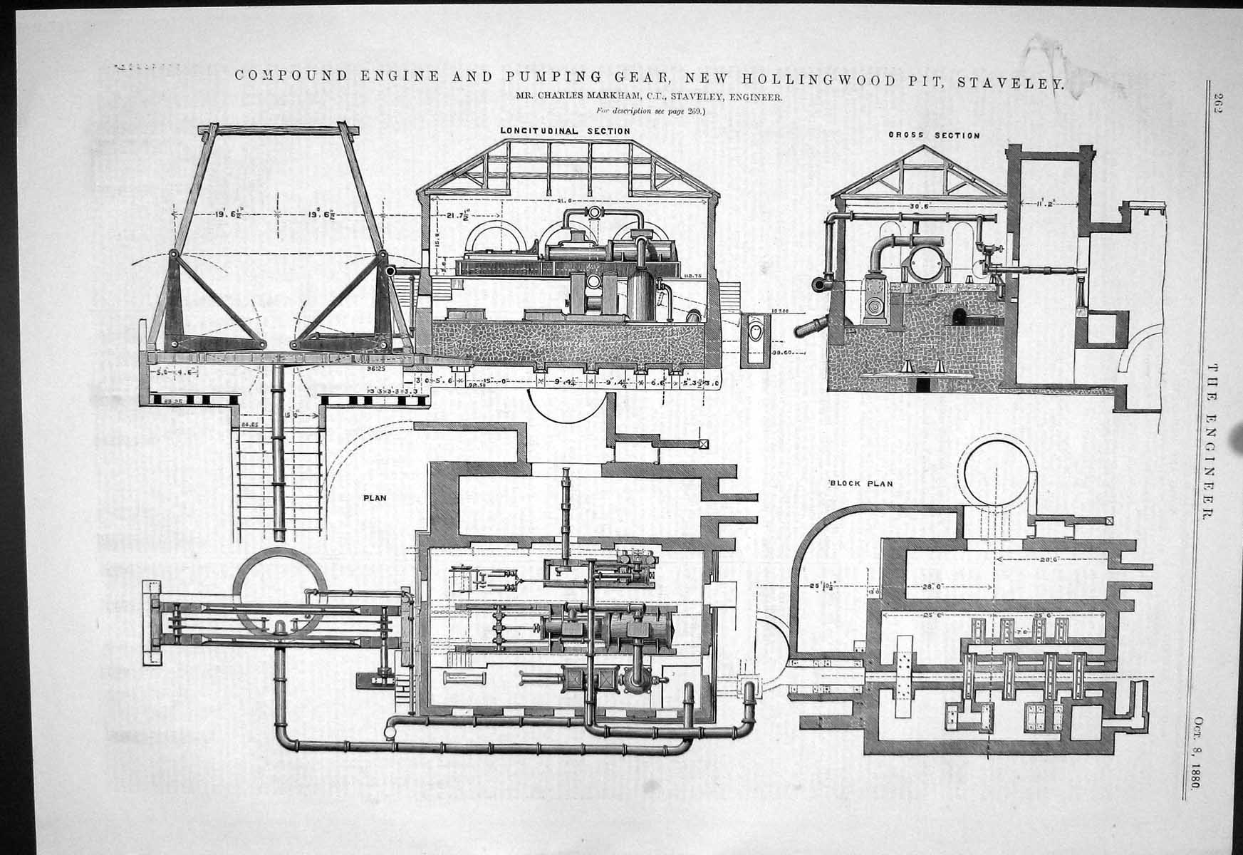 Antique Print 1880 Compound Engine Pumping Gear Hollingwood Stanley Markham