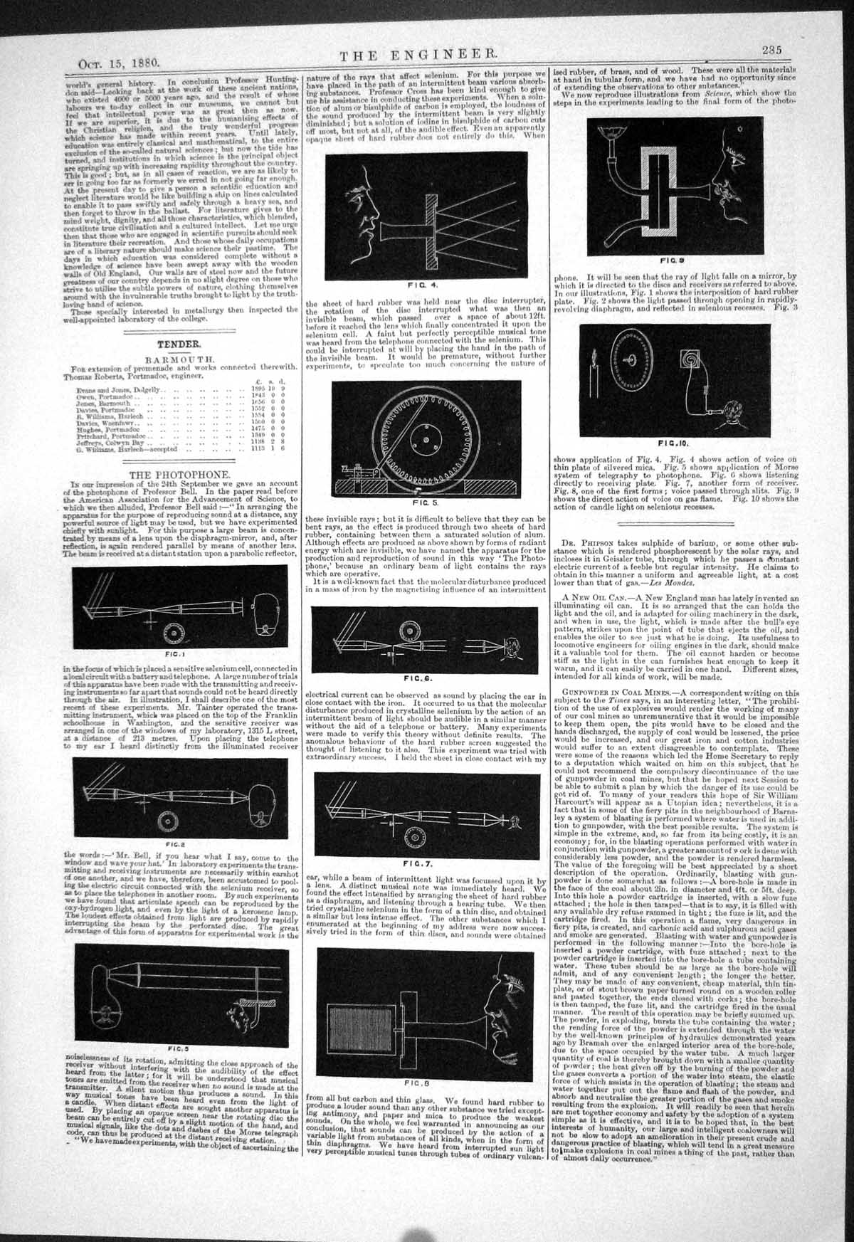 Antique Old Print Engineering 1880 Photphone Professor Bell Diagrams Drawings
