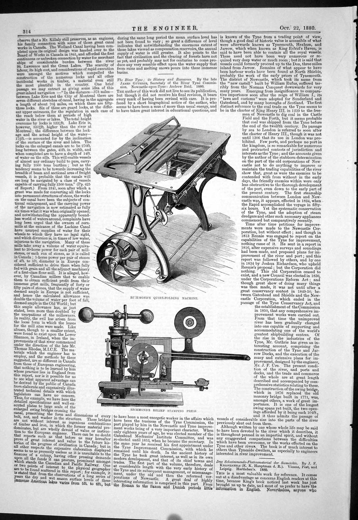 Old Print Engineering 1880 Richmond Quire-Fing Machine Relief Stamping P 19th