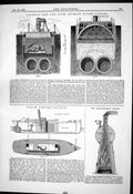 Old Print 1880 Caisson Air Lock Hudson River Tunnel Staffordshire Boiler 19th