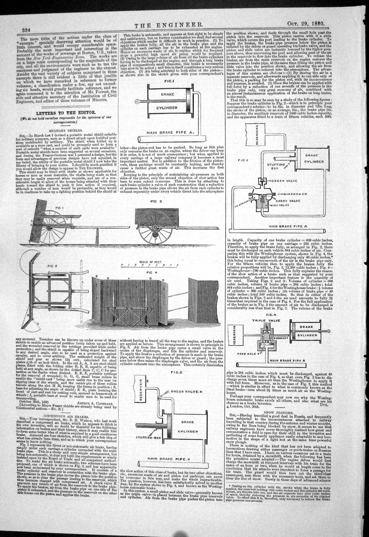 Old Print Engineering 1880 Miltary Shields Continuous Air Brake Cylinder 19th