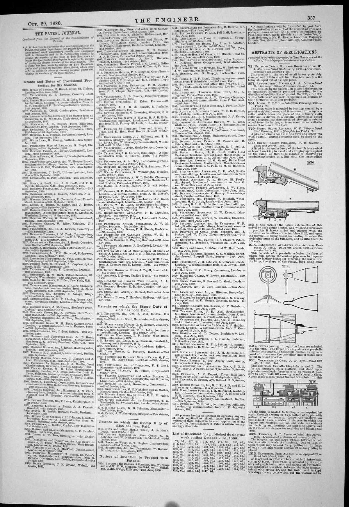 Old Engineering 1880 Patents Lyte Wirth Hodgkinson Quitmann Abel Wors Victorian