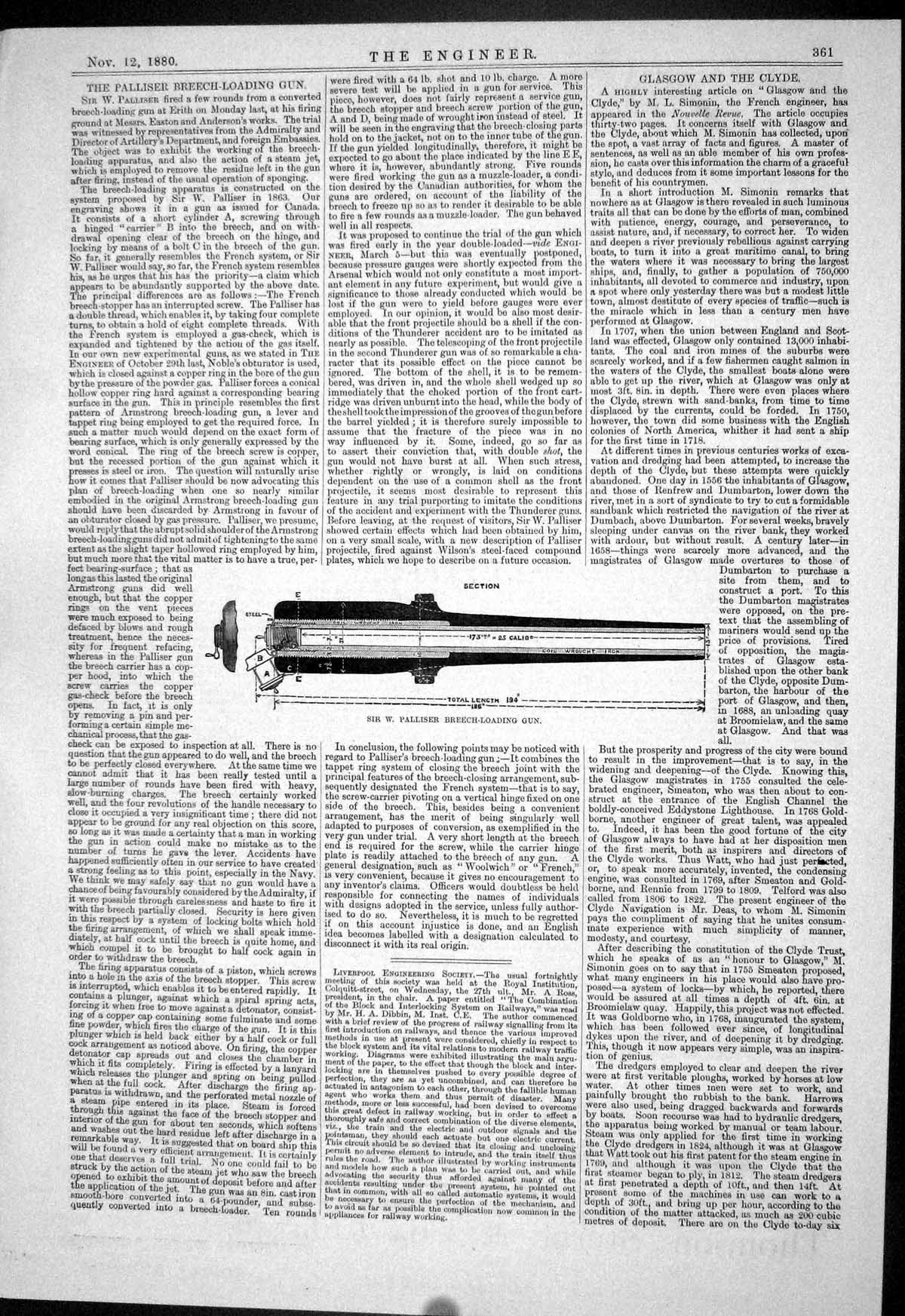 Antique Print 1880 Sir Palliser Breech-Loading Gun Diagram Easton Anderson 19th