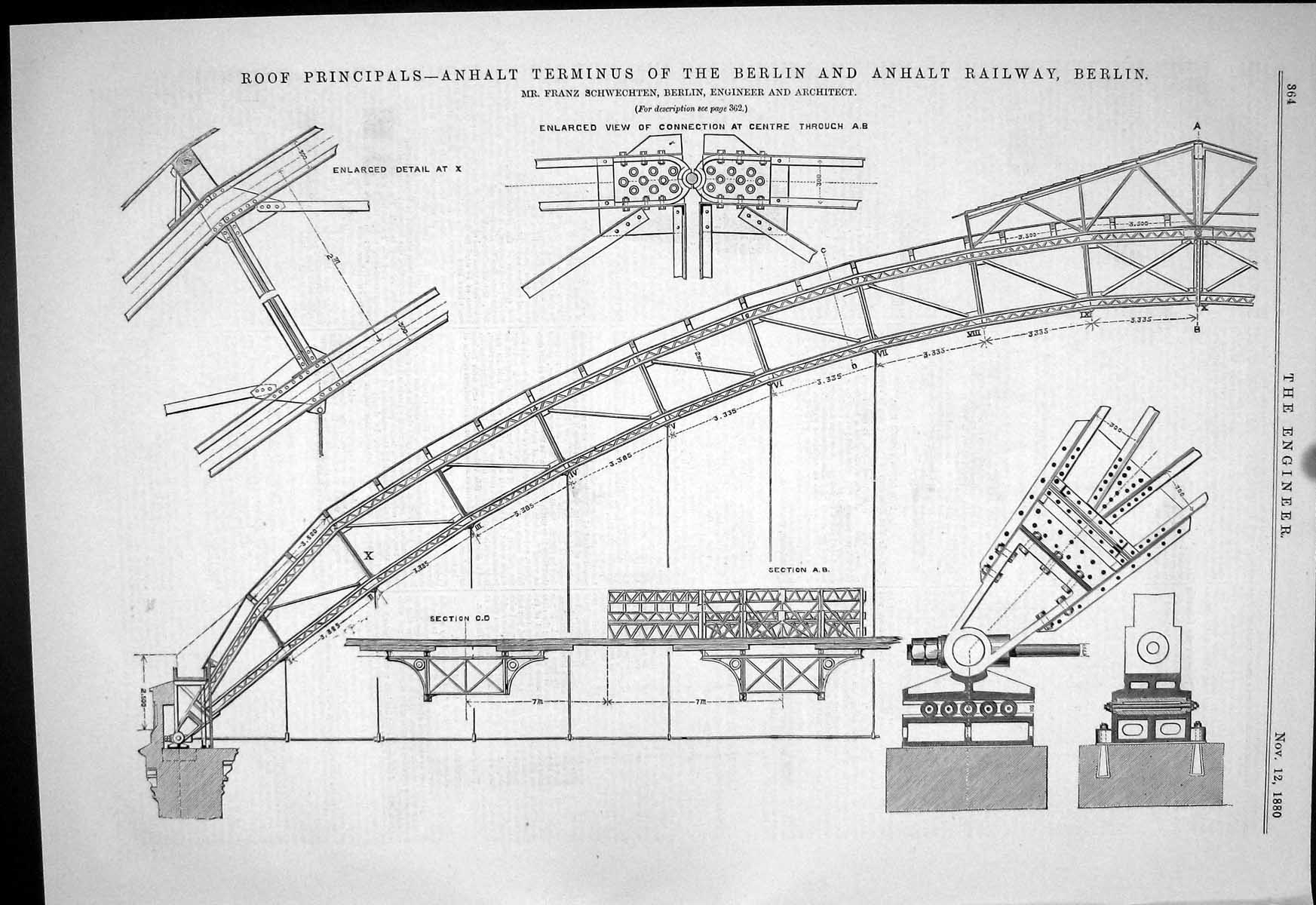 Antique Old Print 1880 Roprincipals Anhalt Terminus Berlin Railway Schwechten