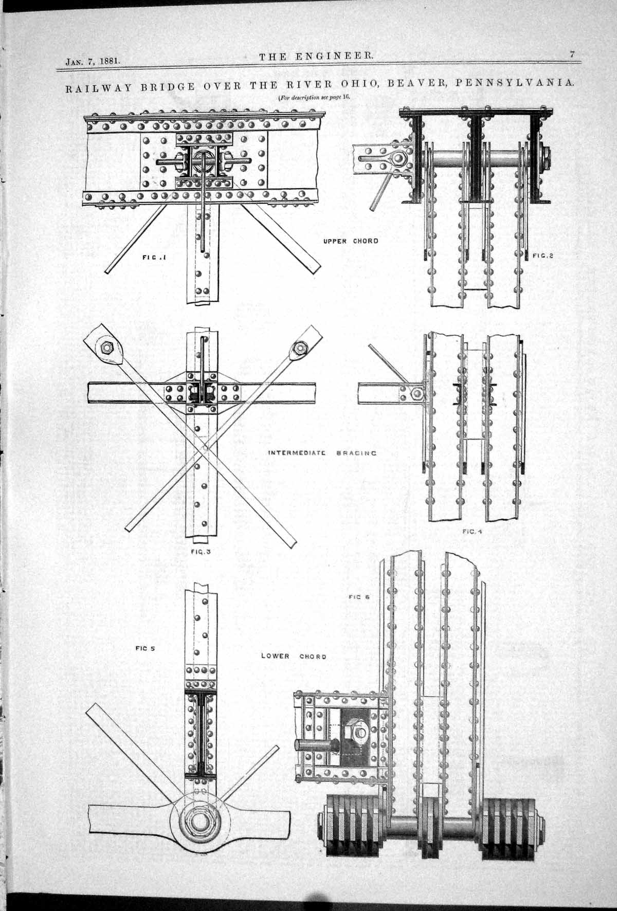 Antique Print 1881 Railway Bridge River Ohio Beaver Pennsylvania Lower Cord