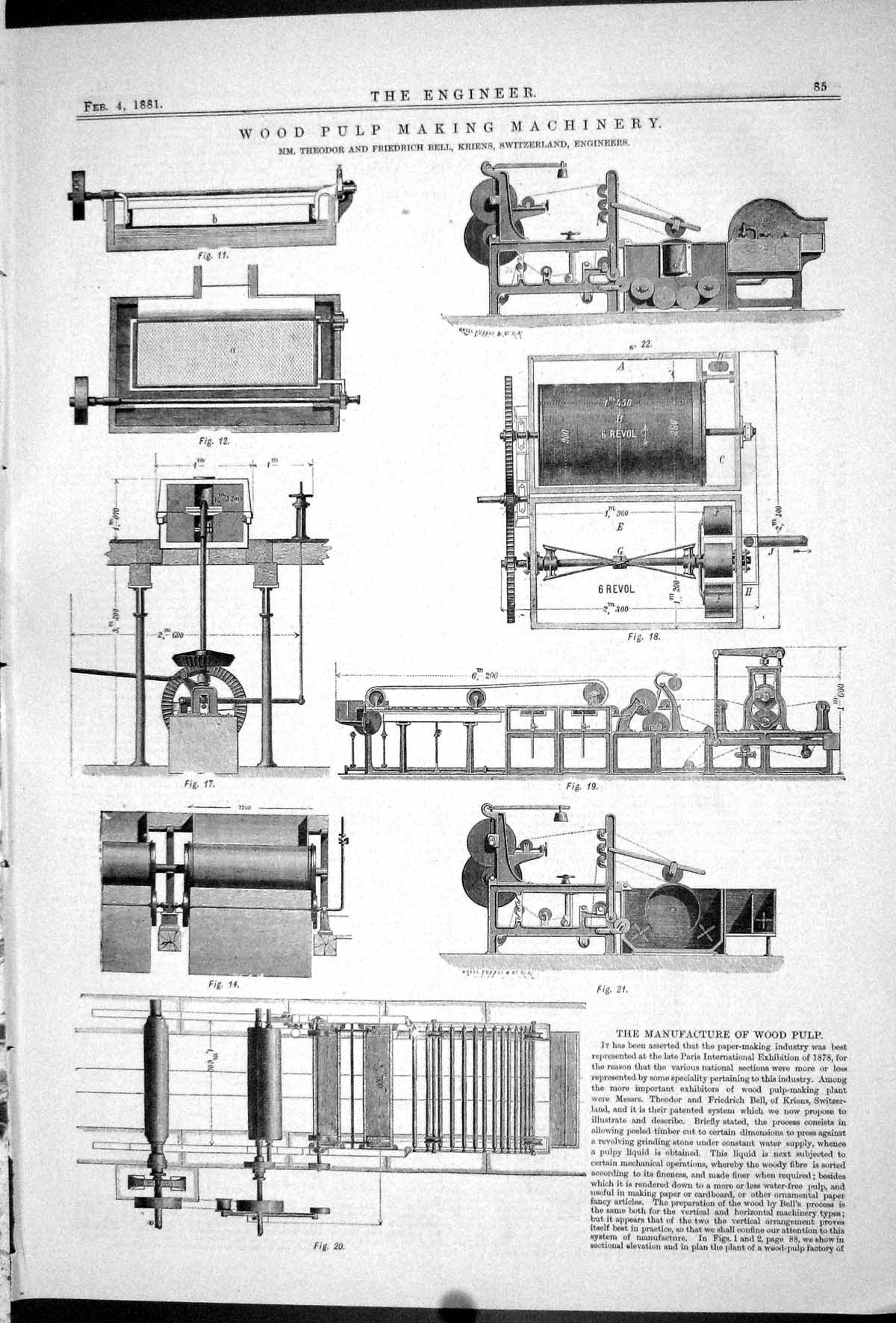 Old *6110 1881 Wood Pulp Making Machinery Theodor Friedrich Bell Krie